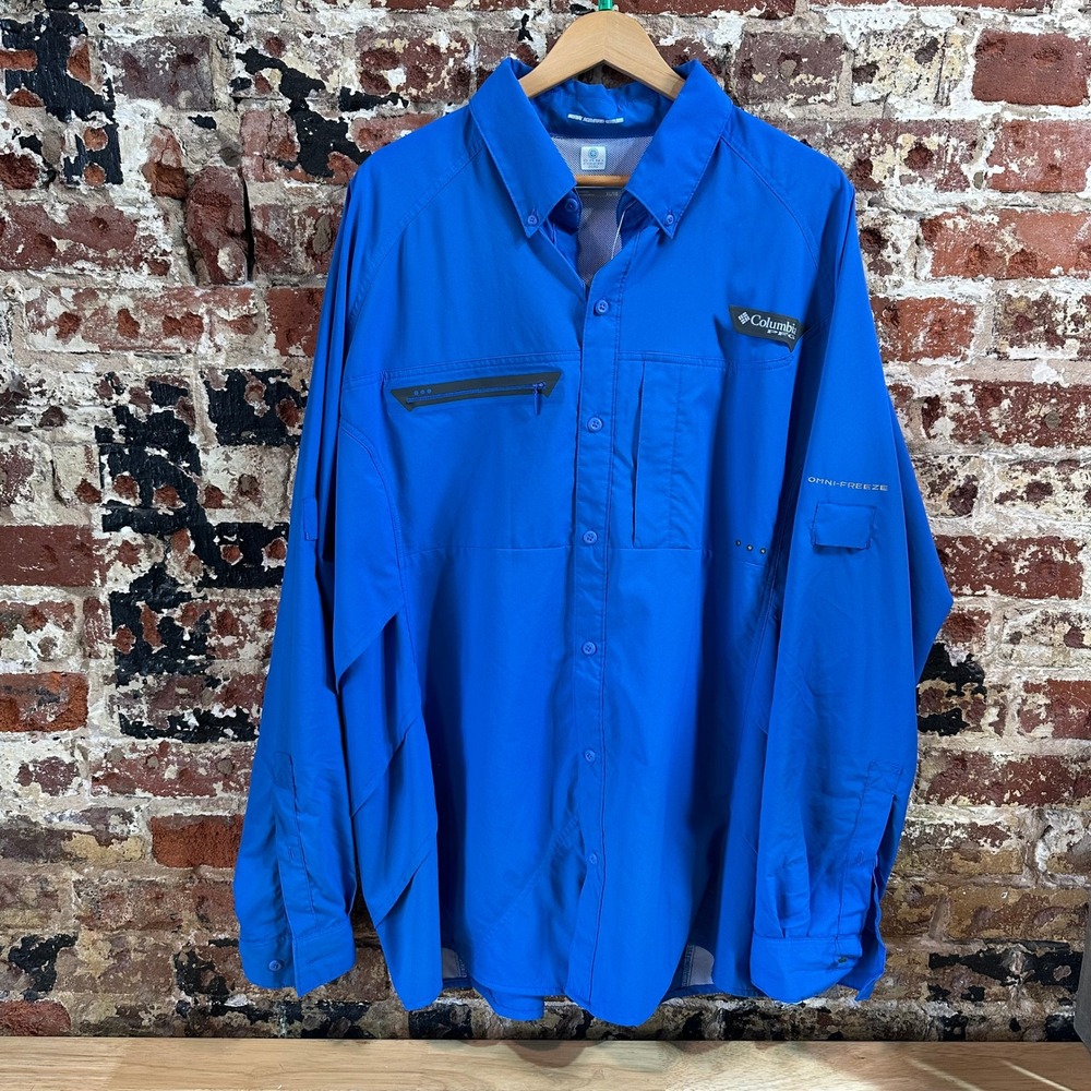 Columbia PFG Omni Freeze Zero Long Sleeve Blue Button Up Fishing Outdoor Mens XL